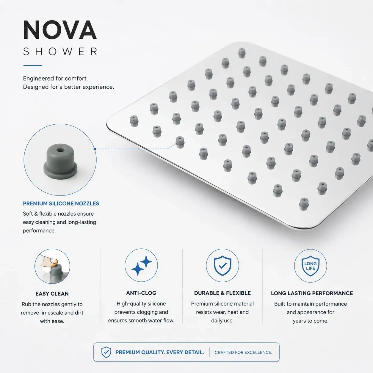 SS 6 x 6 Inch" Nova Overhead Shower - GribonHome